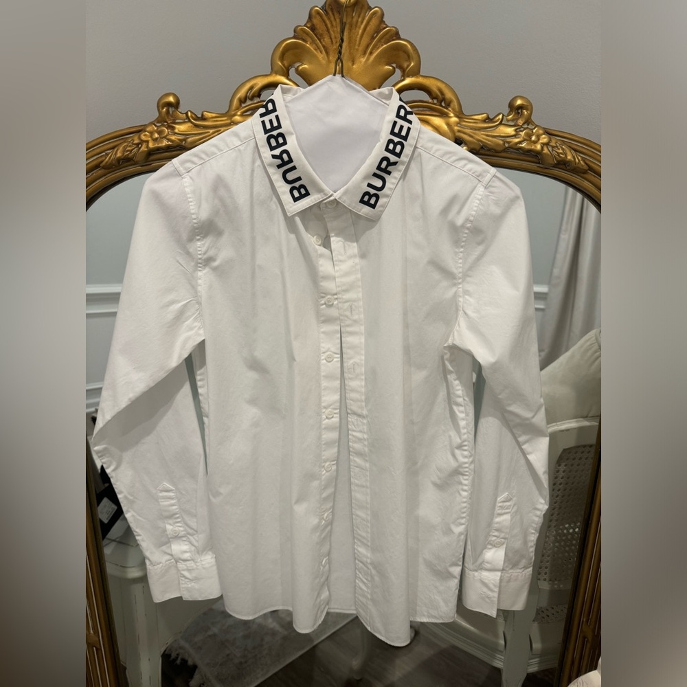 Teen boy Burberry white button down shirt